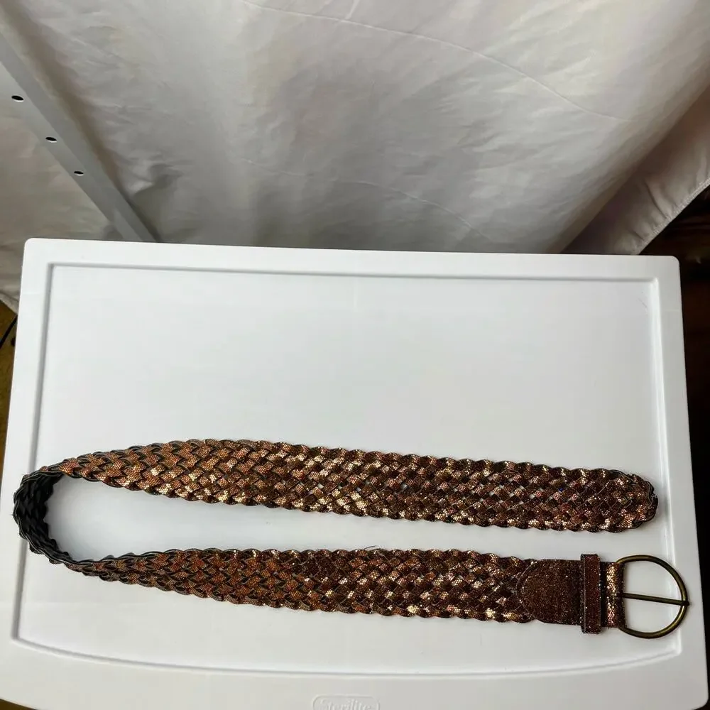 Sparkly Gold‎ Bronze Woven Belt 39” x 2” Glam Party Y2K Retro Disco Shimmering